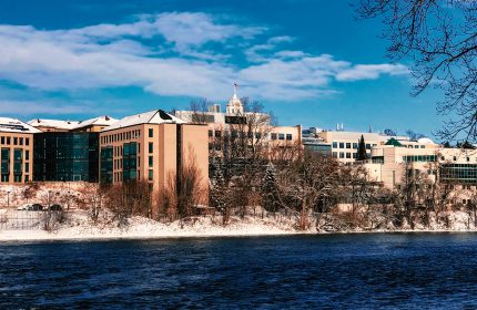 View of Lawrence University, Appleton, Wisconsin, in Winter from Fox River