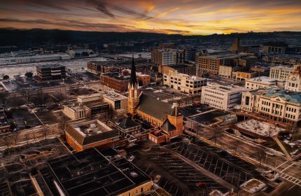 Aerial View of Downtown Green Bay, Wisconsin, in Winter