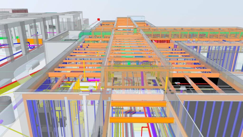 Building Information Model, a detailed color-coded rendering of building's infrastructure