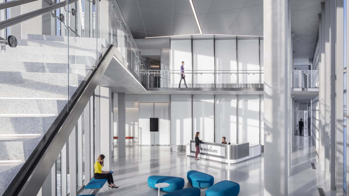 Ascendium Corporate Office Building - Lobby w/ Stair and Two Floors Visible