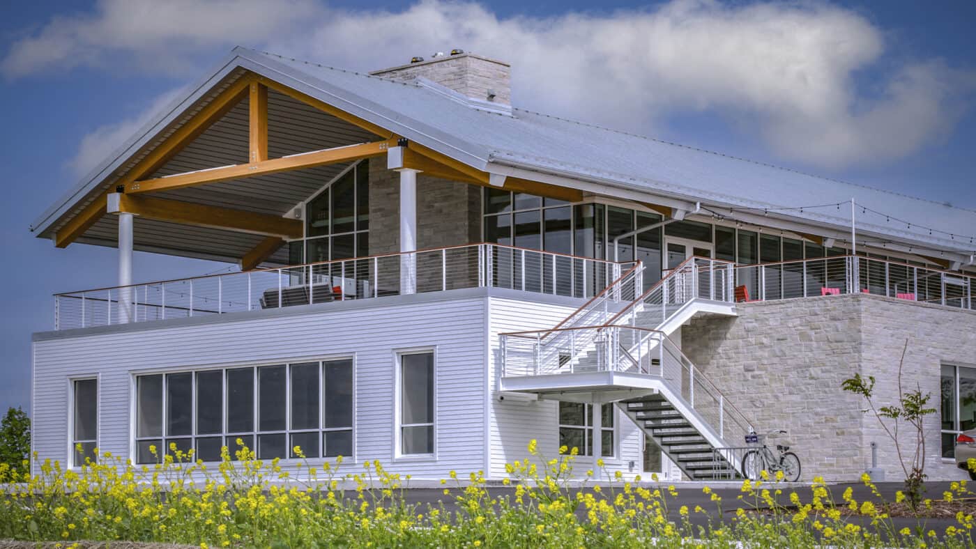 Egg Harbor Library and Kress Pavilion Exterior of Building with Open Air Balcony