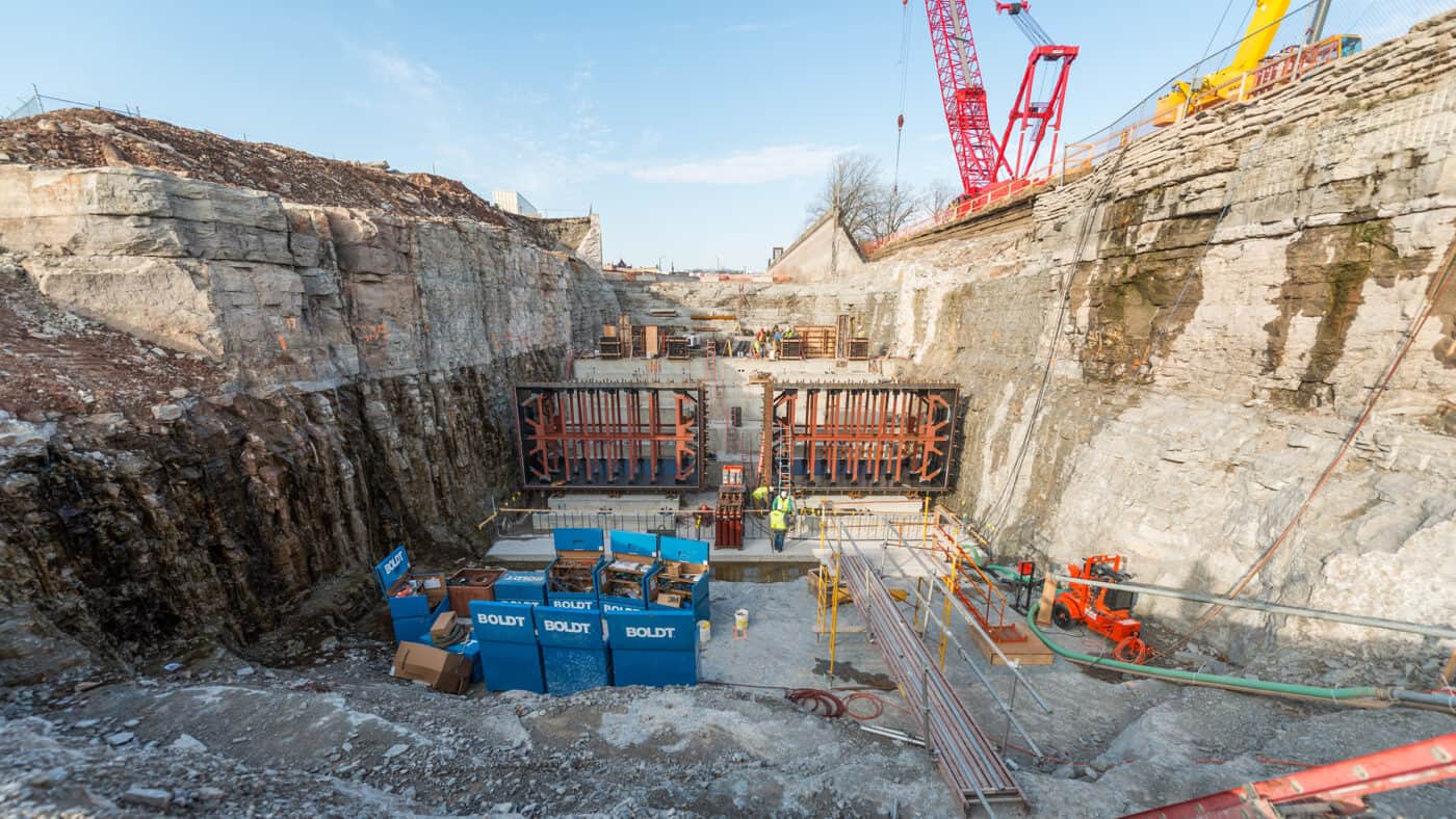 Kaukauna Utilities - Badger Hydro Plant Exterior Construction View of Rock Cut for Canal