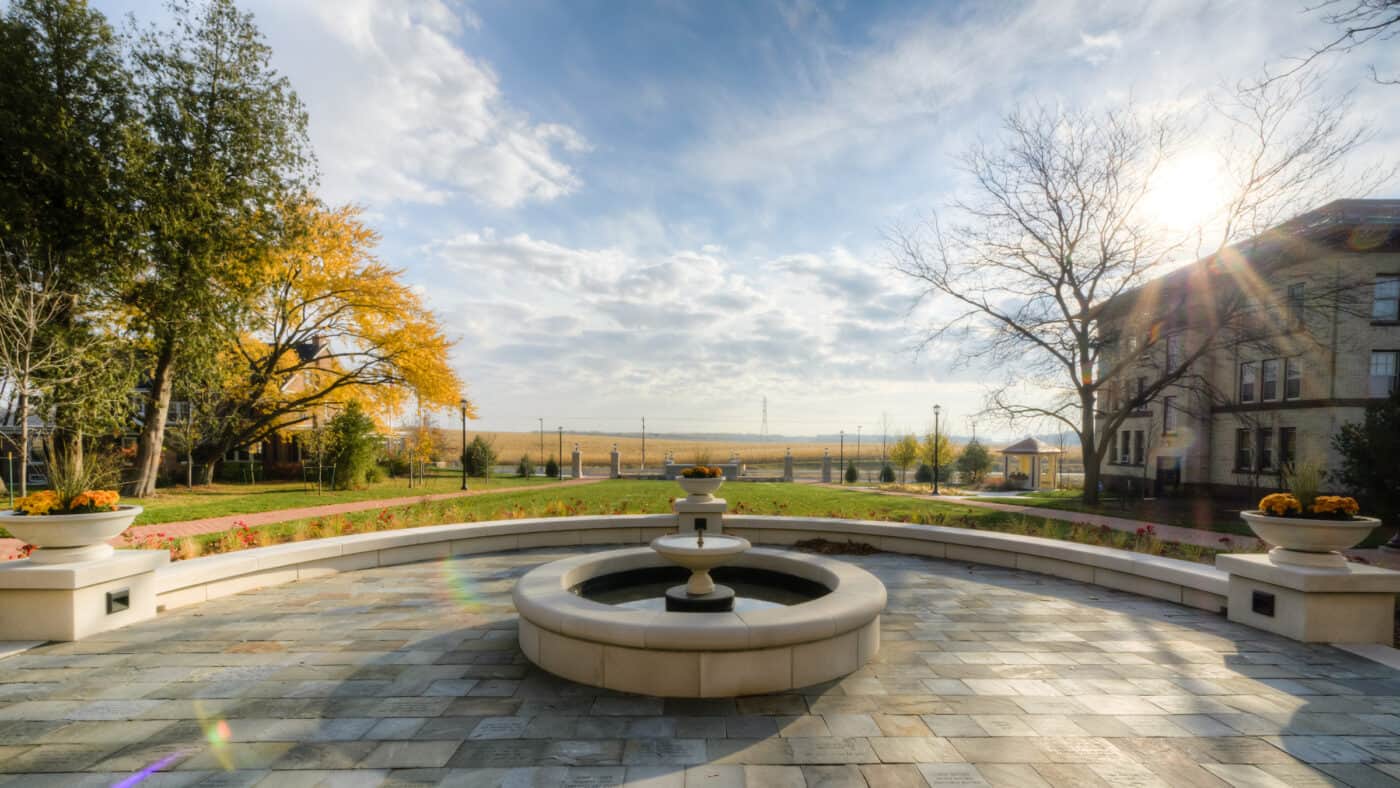 Lakeland University - Campus Entrance Redevelopment Construction with Fountain and Exterior View