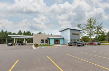 Members Cooperative Credit Union Branch Exterior with Drive-thru Lanes, Parking