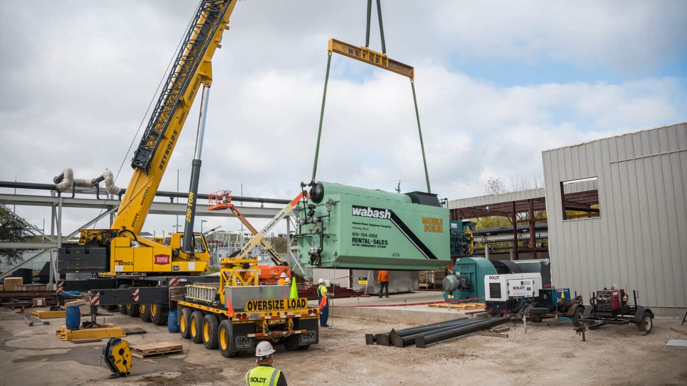 Milwaukee Regional Medical Center - Thermal Power Plant Construction Site with Crane Lift of Equipment