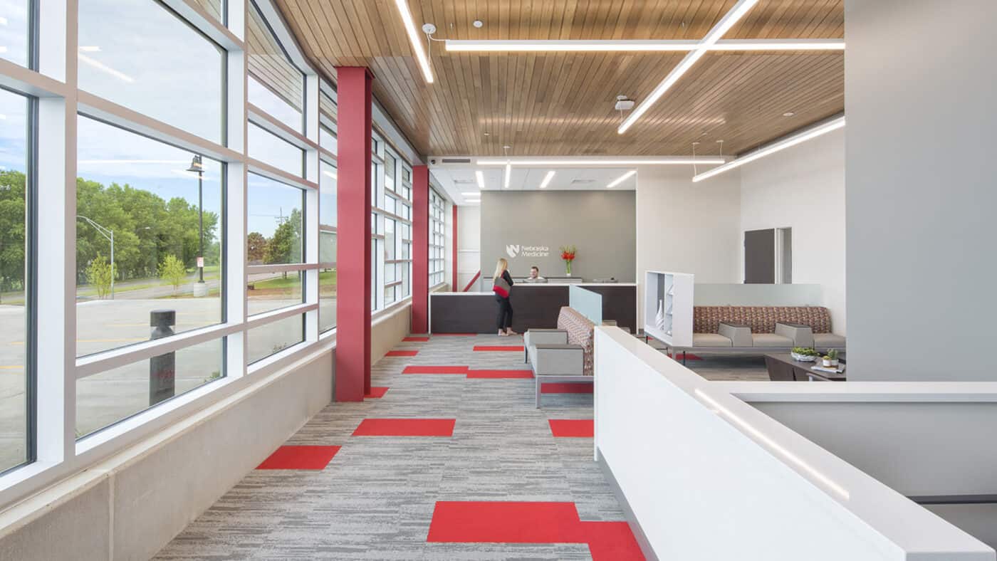 Nebraska Medicine - Primary Care Clinic Corridor, Desk and Seating