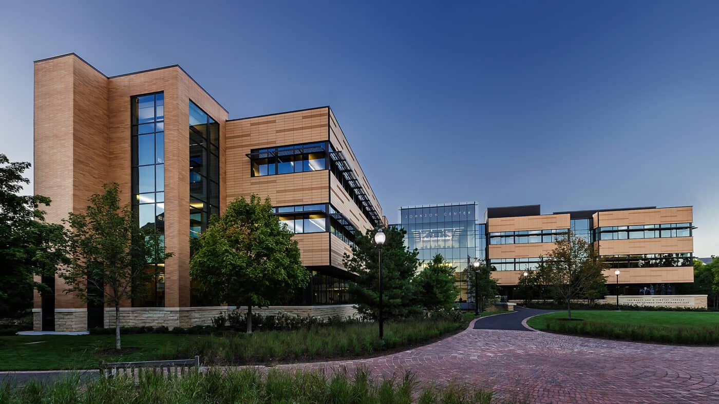 North Park University - Johnson Center for Science and Community Life Exterior at Dusk