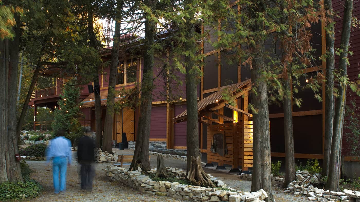 Peninsula Players Theater View of Building with Walking Paths among Trees