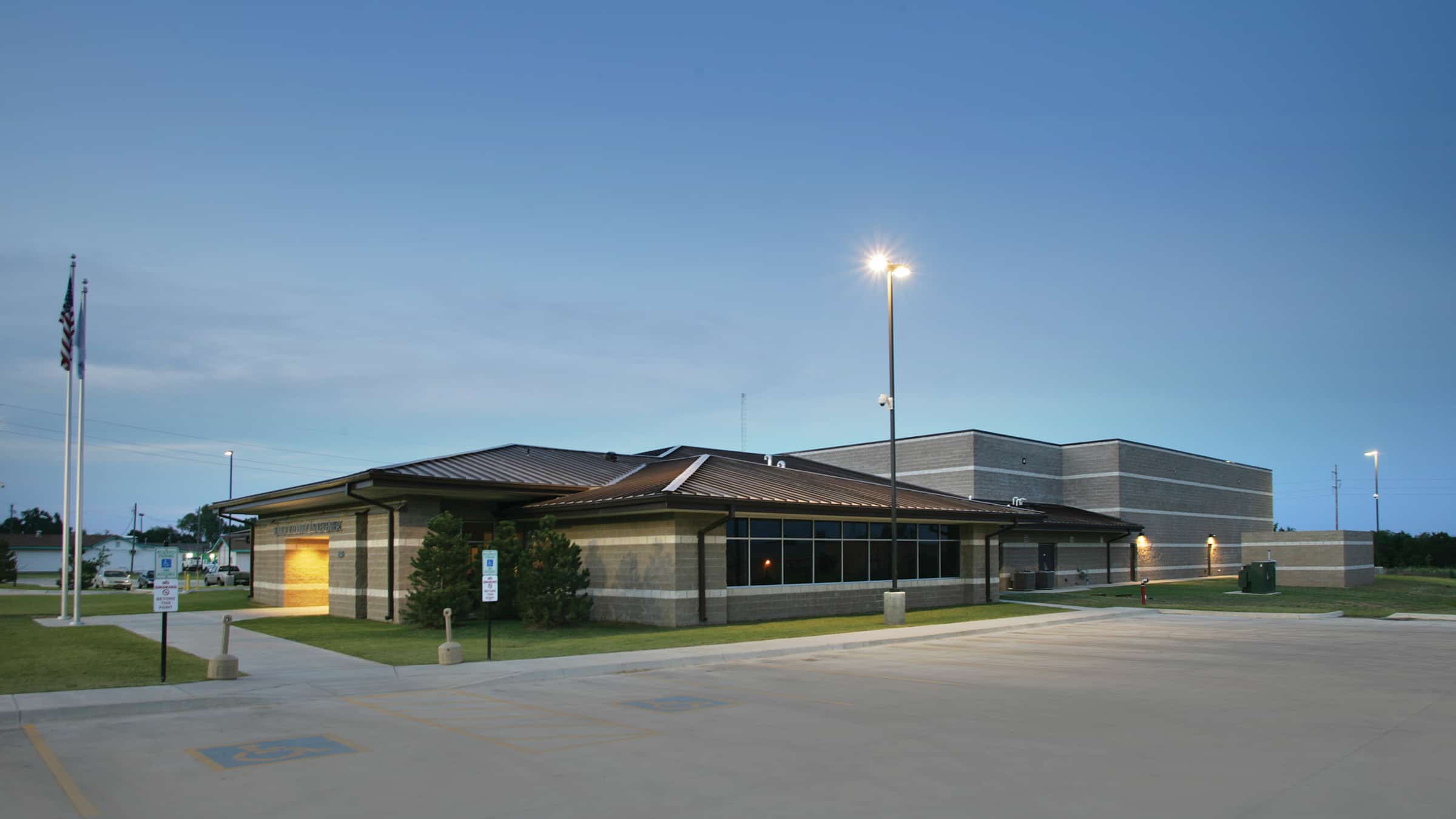 Pontotoc County Criminal Justice Center Exterior at Dusk