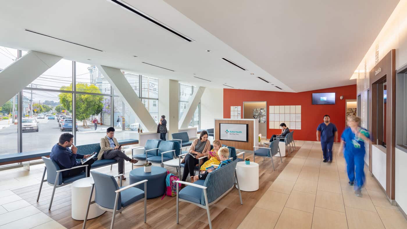 Sutter Health - CPMC - Mission Bernal Campus Hospital Seating Area and Corridor with View of Street Outside