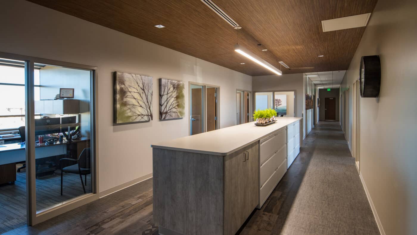 Town of Ledgeview Municipal Building Corridor and Counter-height Files with View of Office in Background