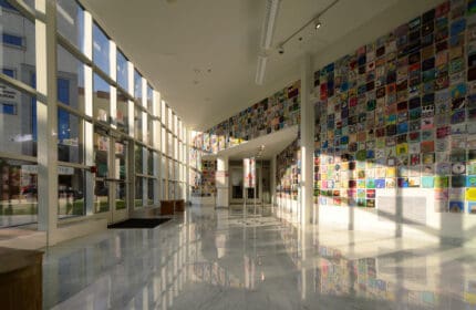 Trout Museum of Art - Interview View of Entrance with Wall of Art Visible and View to Downtown