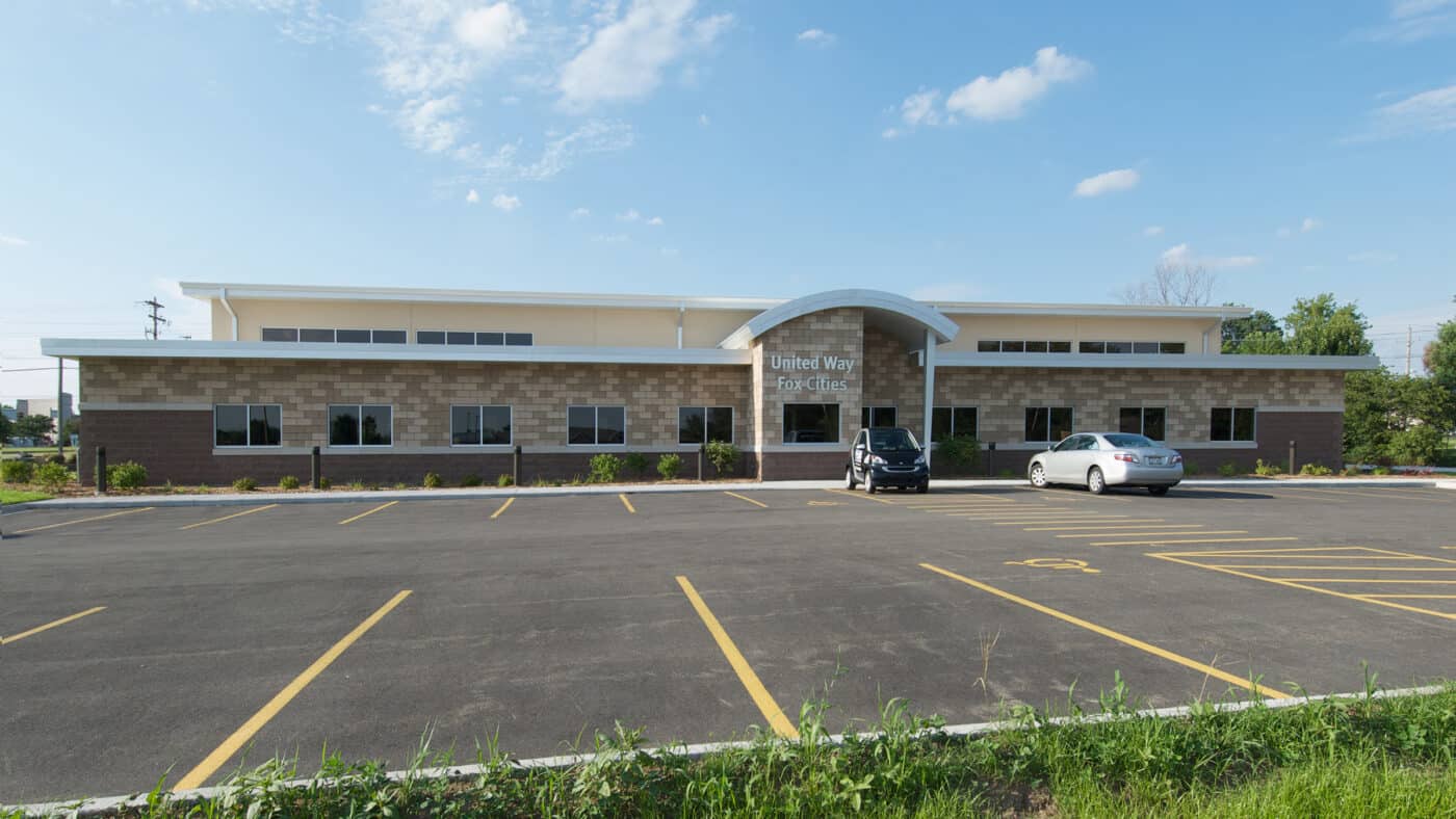 United Way Fox Cities - Exterior View of Building with Parking