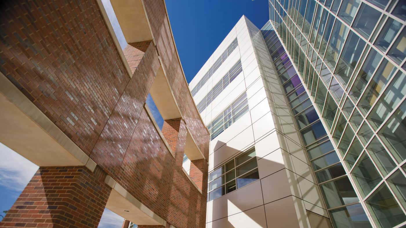 University of Oklahoma - National Weather Center - Research and Training Facility - Building Exterior View of Building, Looking from Below