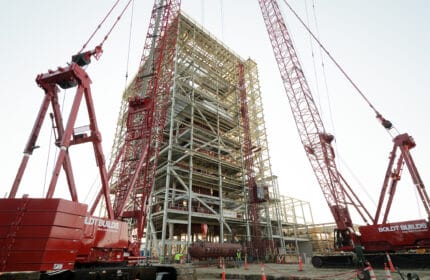 WE Energies - Biomass Fuel Cogeneration Facility - View of Structural Steel Erection from Cranes during Construction