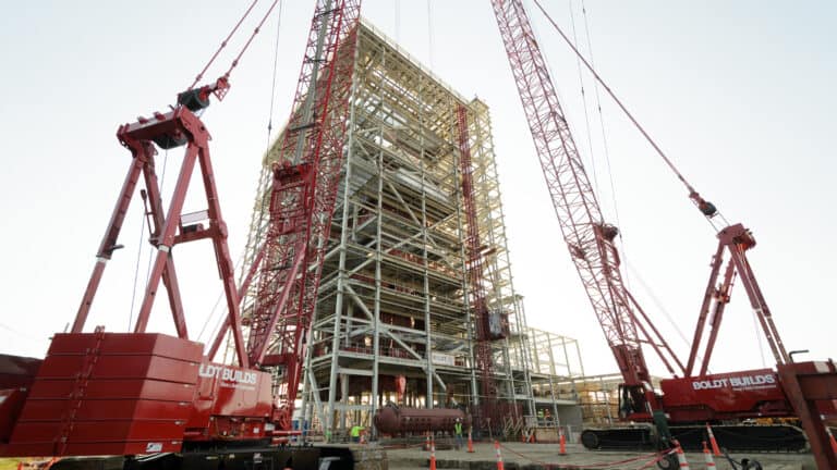 WE Energies - Biomass Fuel Cogeneration Facility - View of Structural Steel Erection from Cranes during Construction