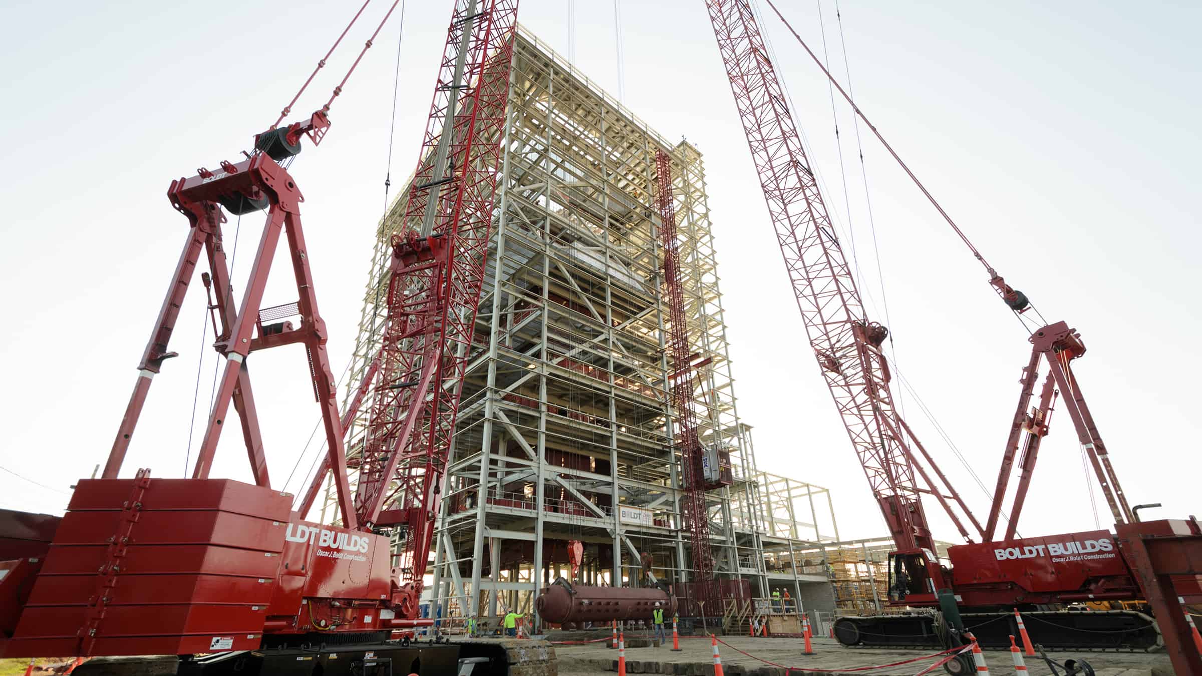 WE Energies - Biomass Fuel Cogeneration Facility - View of Structural Steel Erection from Cranes during Construction