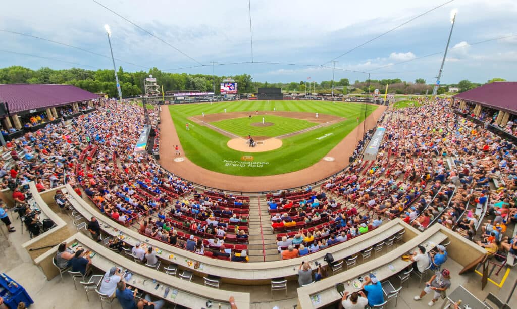 Full stadium shot of neuroscience group field at fox cities stadium.