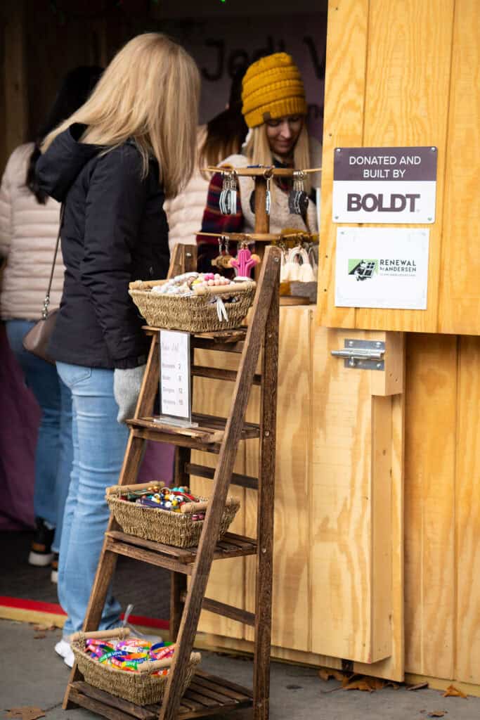  Christkindlmarket on Broadway in Green Bay Wisconsin. Huts donated by The Boldt Company